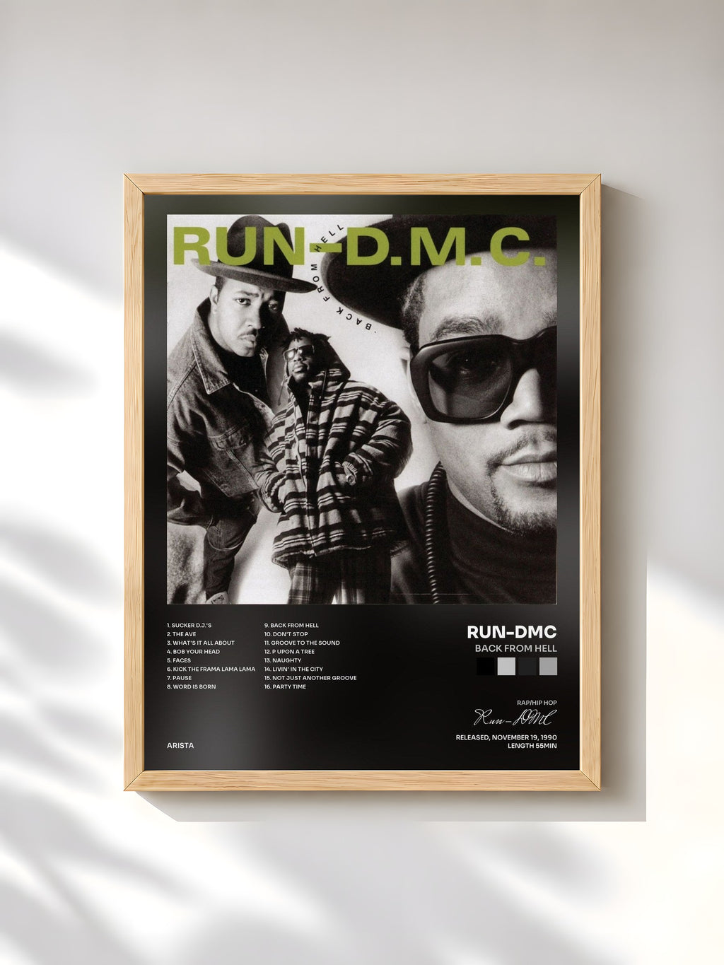 #bois Tableau de l'album Back From Hell de Run-DMC, cadre en bois brut, imprimé et encadré en France