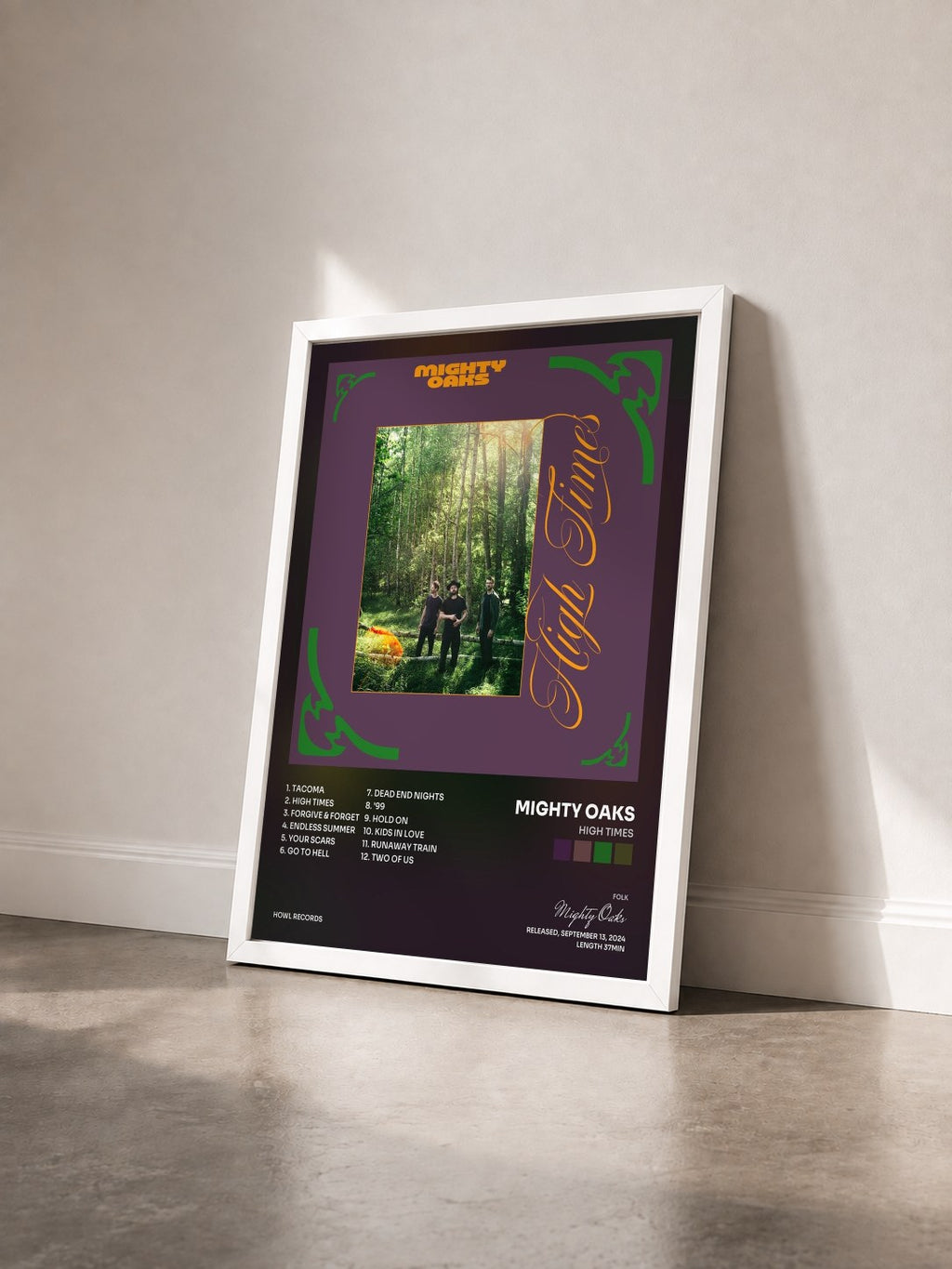 #blanc Tableau de l'album High Times de Mighty Oaks vu de trois quarts, cadre blanc