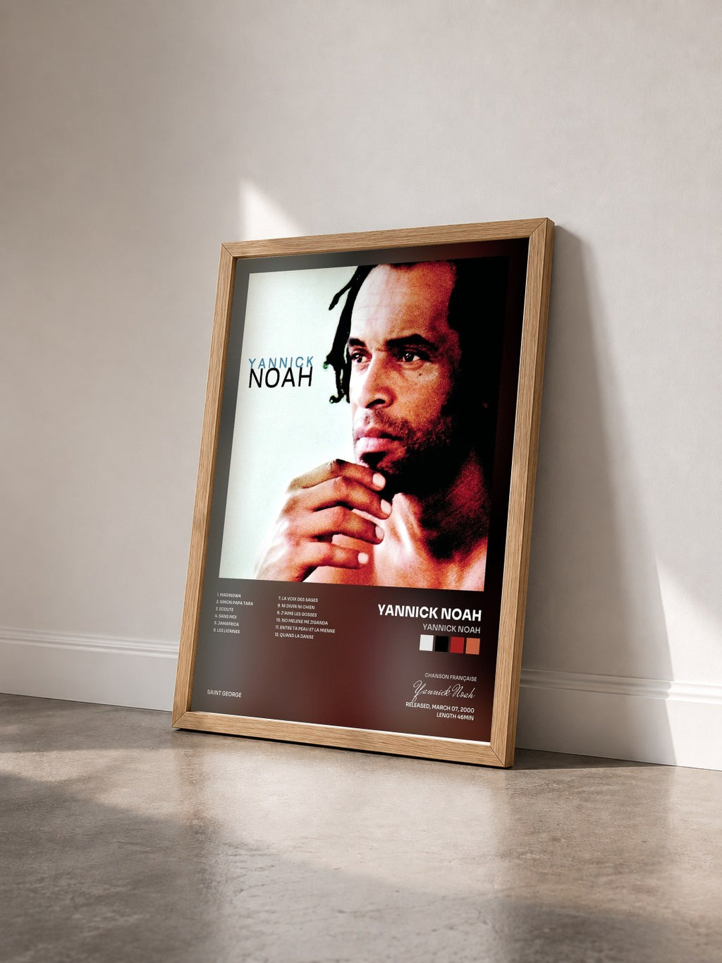 #bois Tableau de l'album Yannick Noah de Yannick Noah vu de trois quarts, cadre en bois brut
