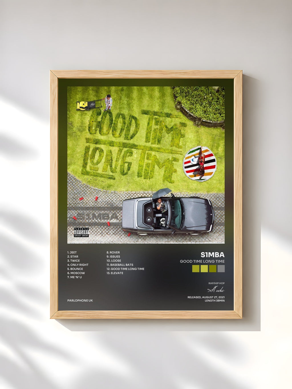 #bois Tableau de l'album Good Time Long Time de S1mba, cadre en bois brut, imprimé et encadré en France