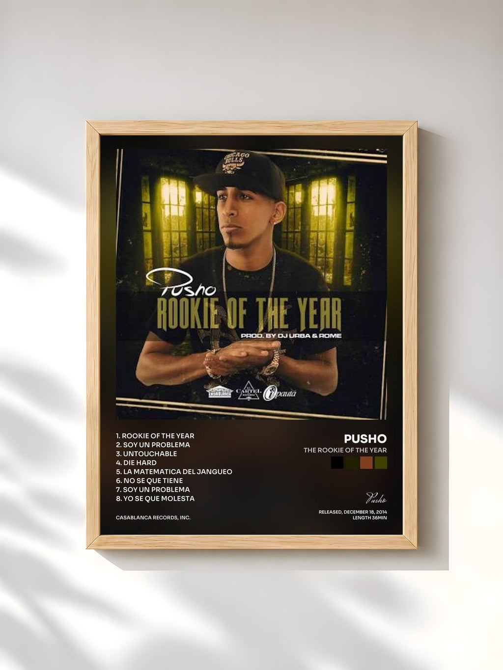 #bois Tableau de l'album The Rookie of the Year de Pusho, cadre en bois brut, imprimé et encadré en France
