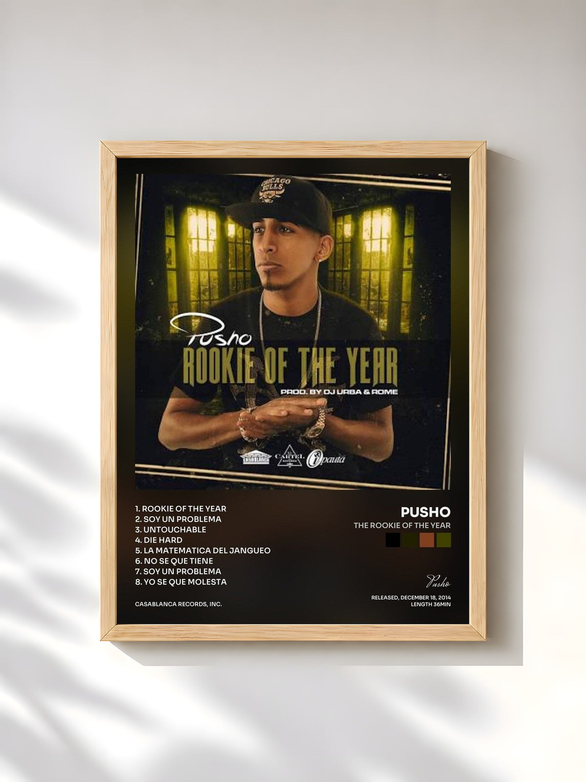 #bois Tableau de l'album The Rookie of the Year de Pusho, cadre en bois brut, imprimé et encadré en France