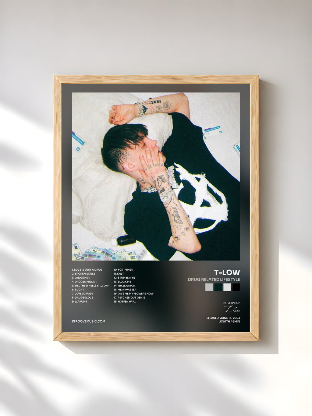 #bois Tableau de l'album Drug Related Lifestyle de T-low, cadre en bois brut, imprimé et encadré en France