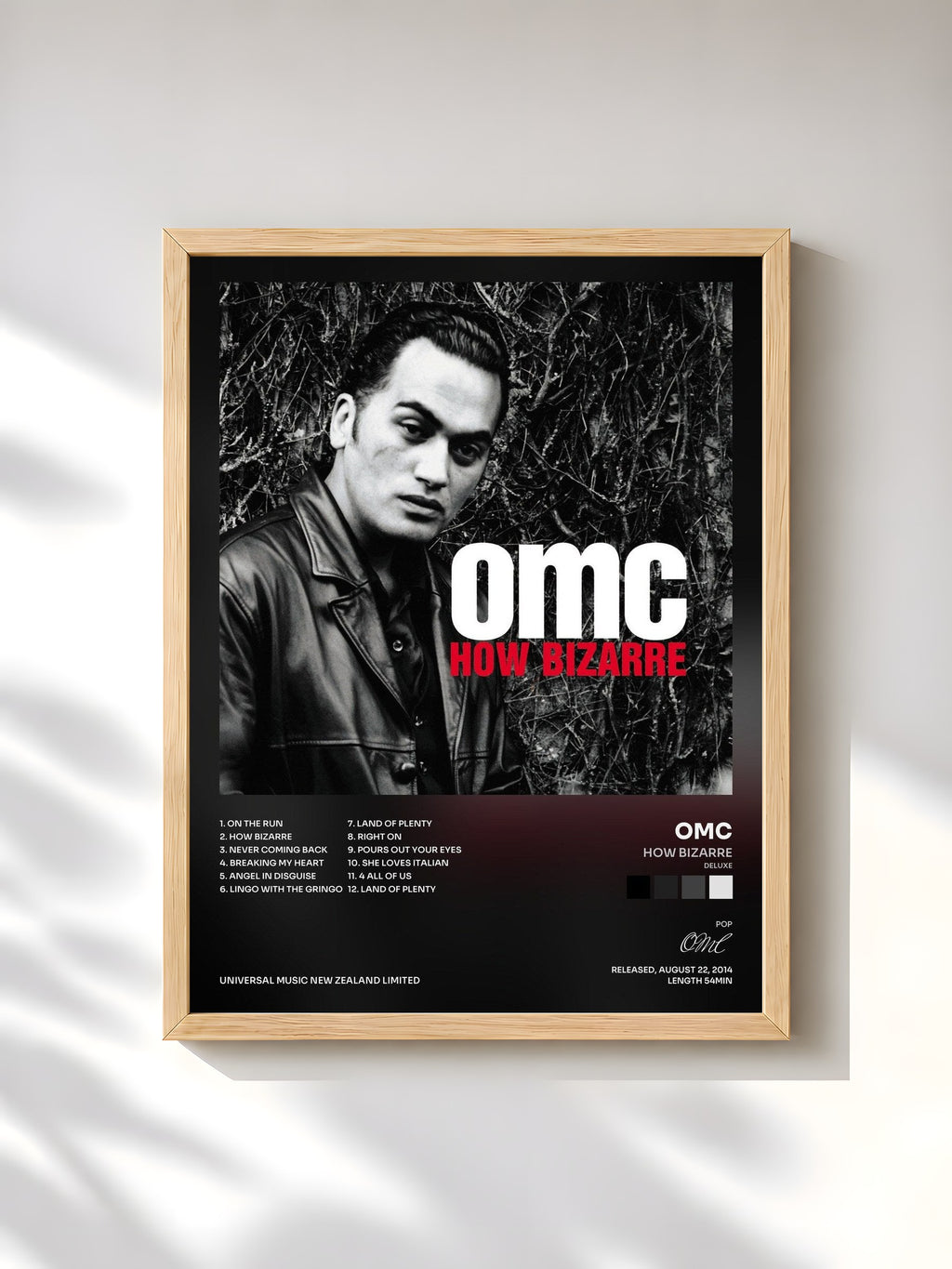 #bois Tableau de l'album How Bizarre (Deluxe) de OMC, cadre en bois brut, imprimé et encadré en France