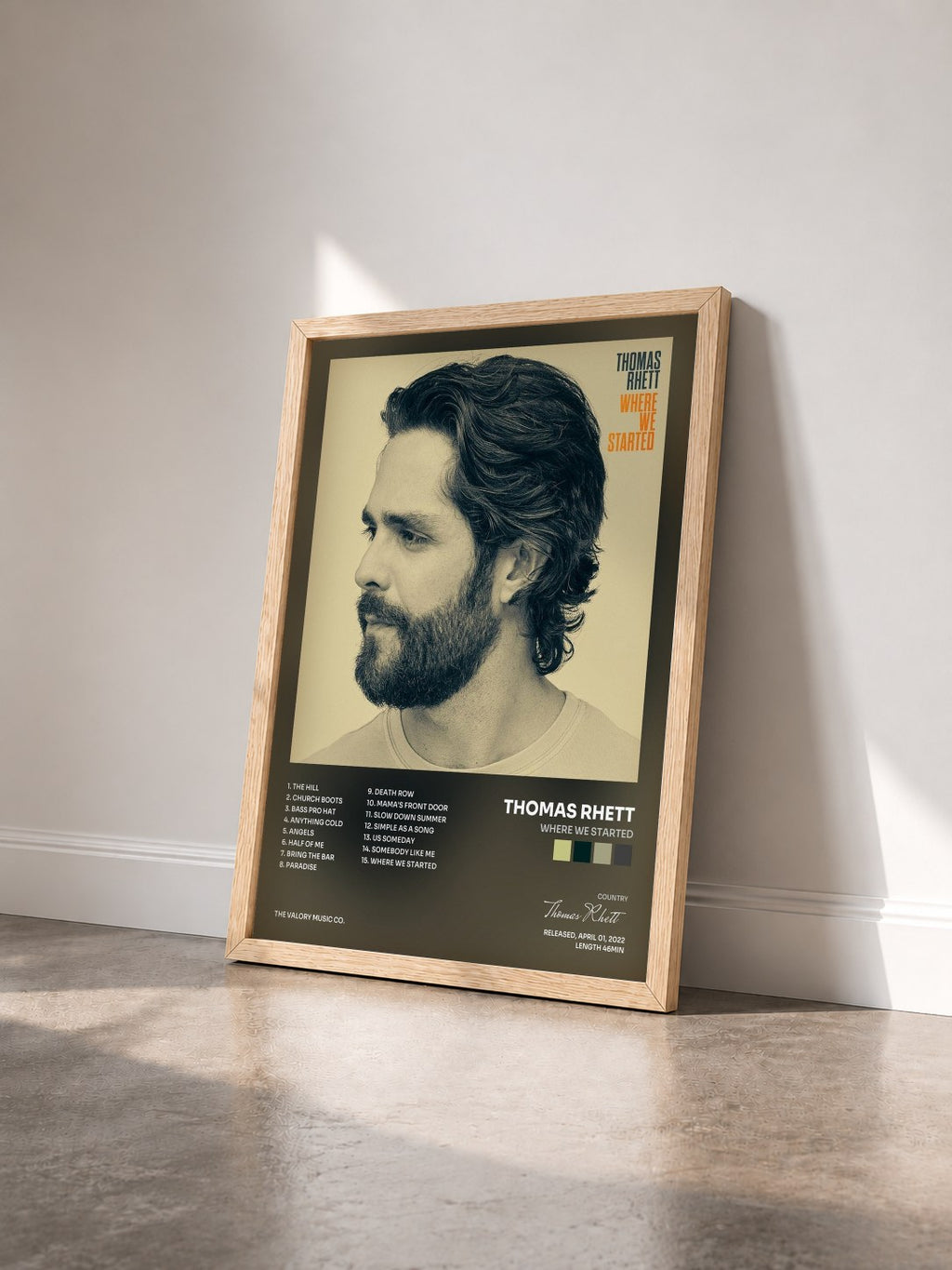#bois Tableau de l'album Where We Started de Thomas Rhett vu de trois quarts, cadre en bois brut