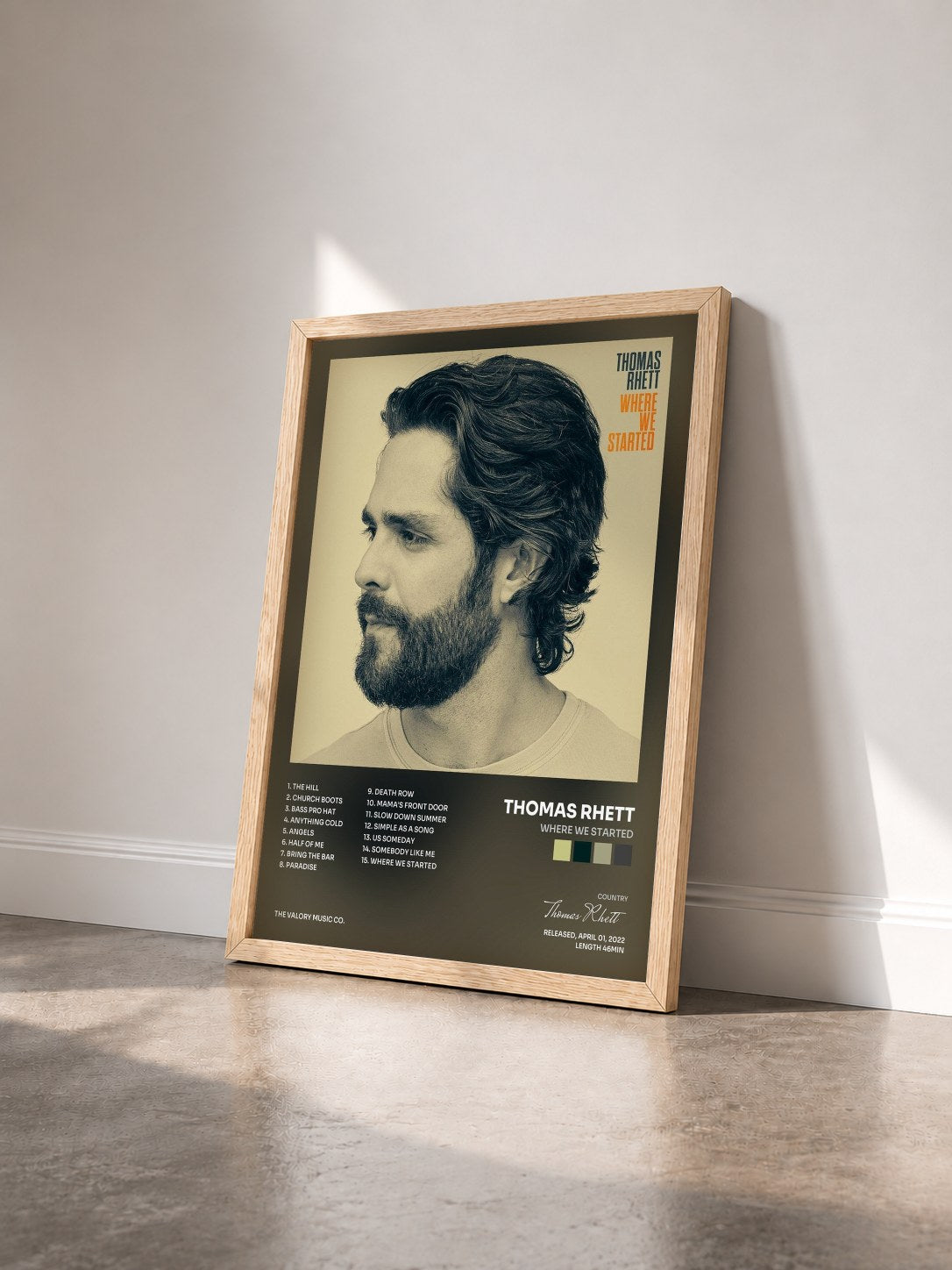 #bois Tableau de l'album Where We Started de Thomas Rhett vu de trois quarts, cadre en bois brut