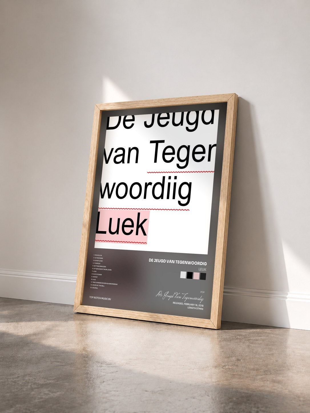 #bois Tableau de l'album Leuk de De Jeugd Van Tegenwoordig vu de trois quarts, cadre en bois brut
