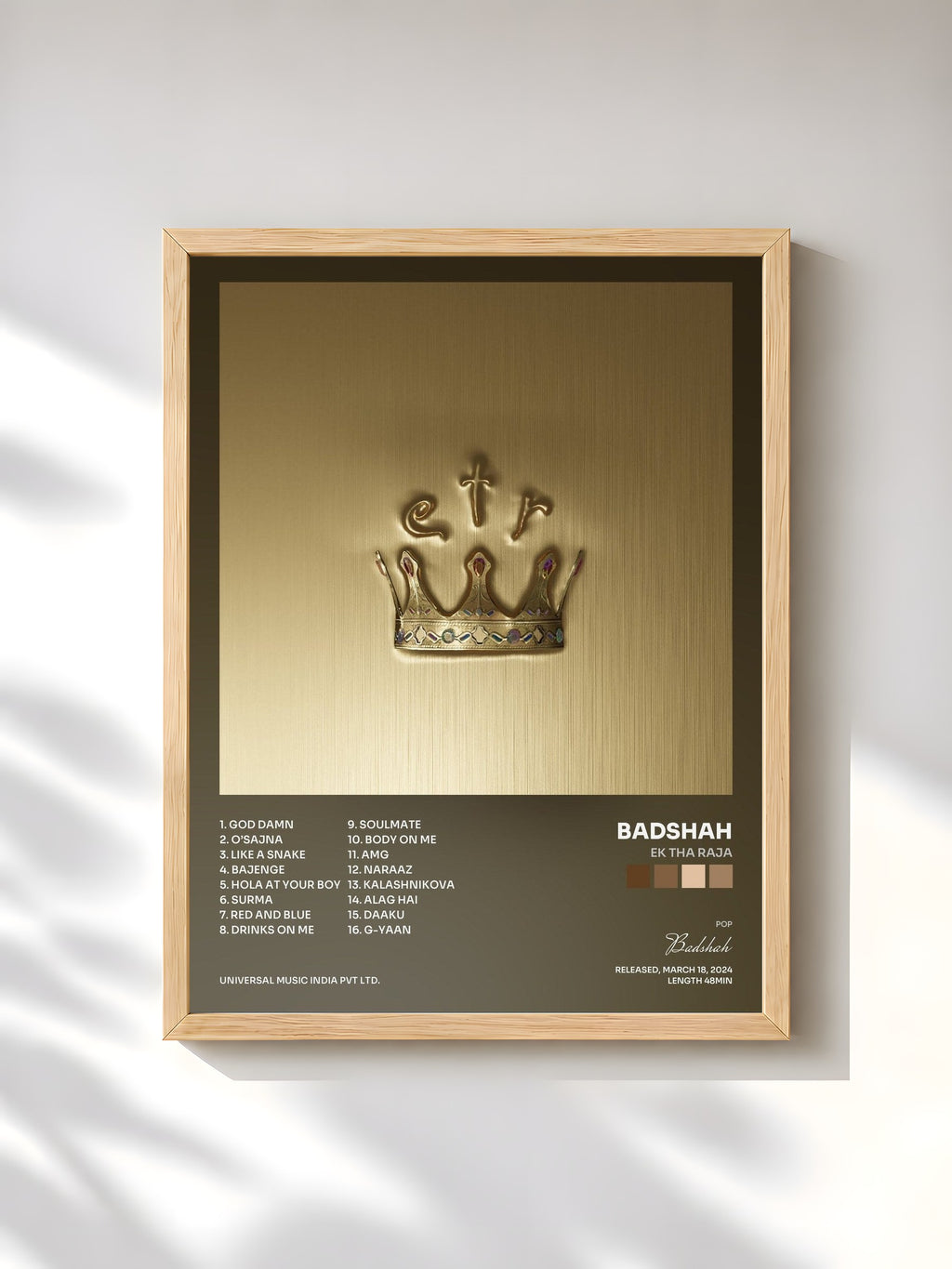 #bois Tableau de l'album Ek Tha Raja de Badshah, cadre en bois brut, imprimé et encadré en France