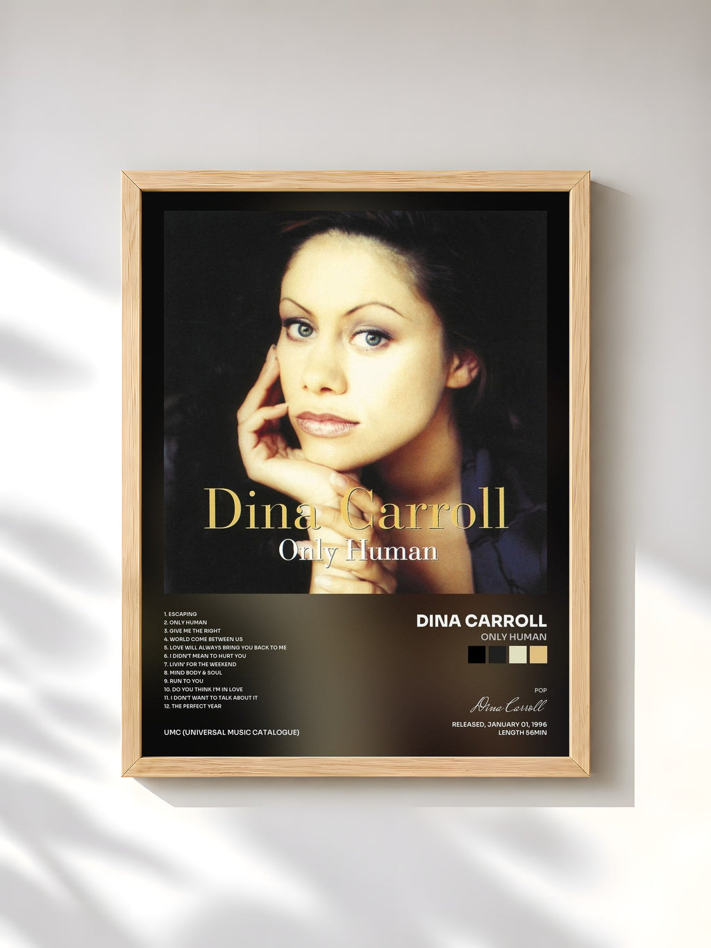 #bois Tableau de l'album Only Human de Dina Carroll, cadre en bois brut, imprimé et encadré en France