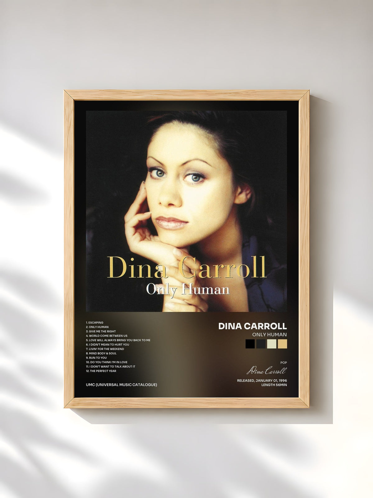 #bois Tableau de l'album Only Human de Dina Carroll, cadre en bois brut, imprimé et encadré en France