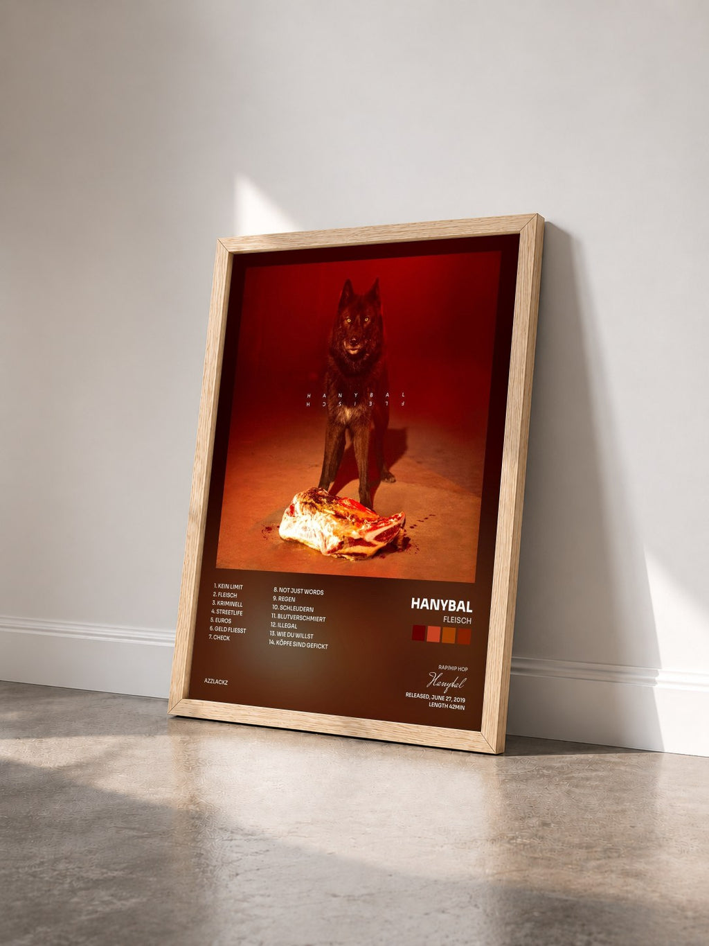 #bois Tableau de l'album FLEISCH de Hanybal vu de trois quarts, cadre en bois brut