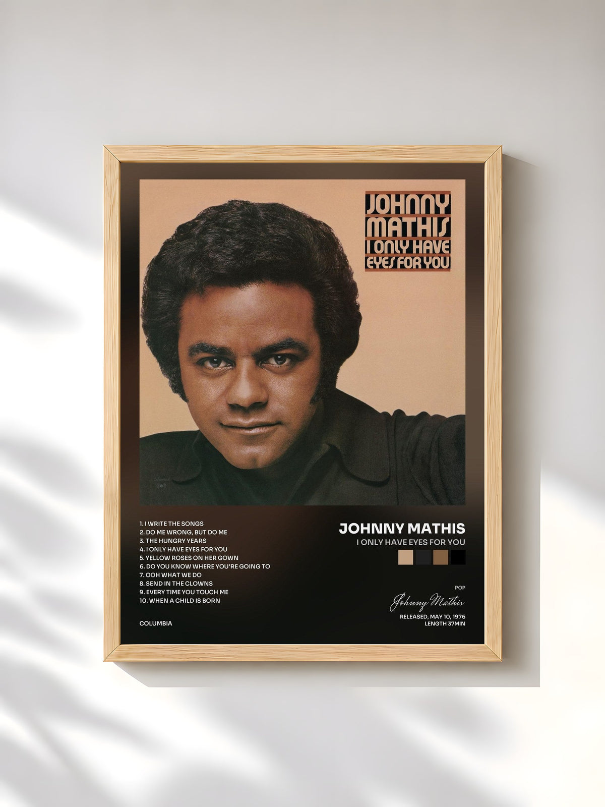 #bois Tableau de l'album I Only Have Eyes For You de Johnny Mathis, cadre en bois brut, imprimé et encadré en France