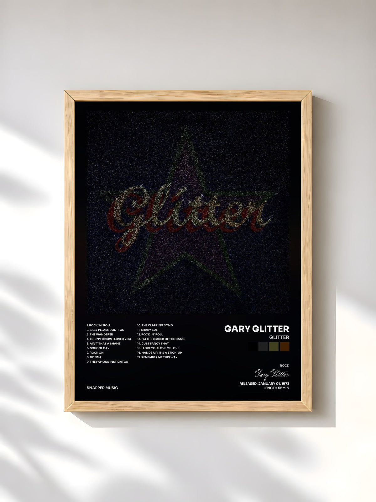 #bois Tableau de l'album Glitter de Gary Glitter, cadre en bois brut, imprimé et encadré en France