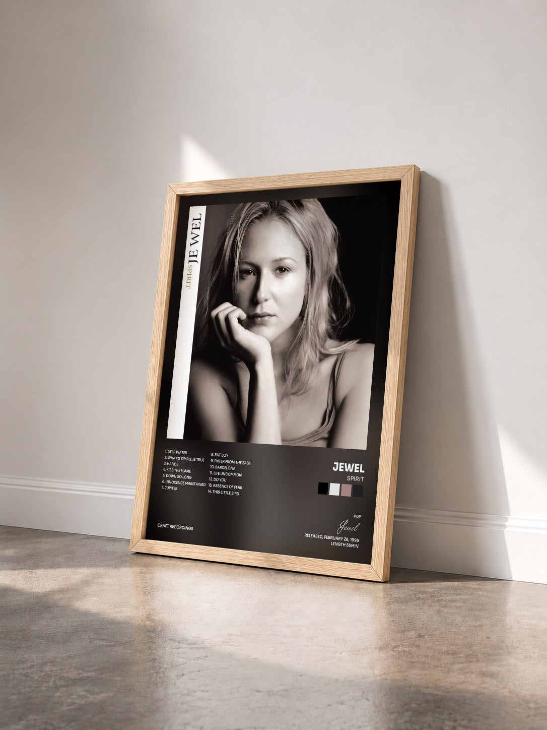 #bois Tableau de l'album Spirit de Jewel vu de trois quarts, cadre en bois brut