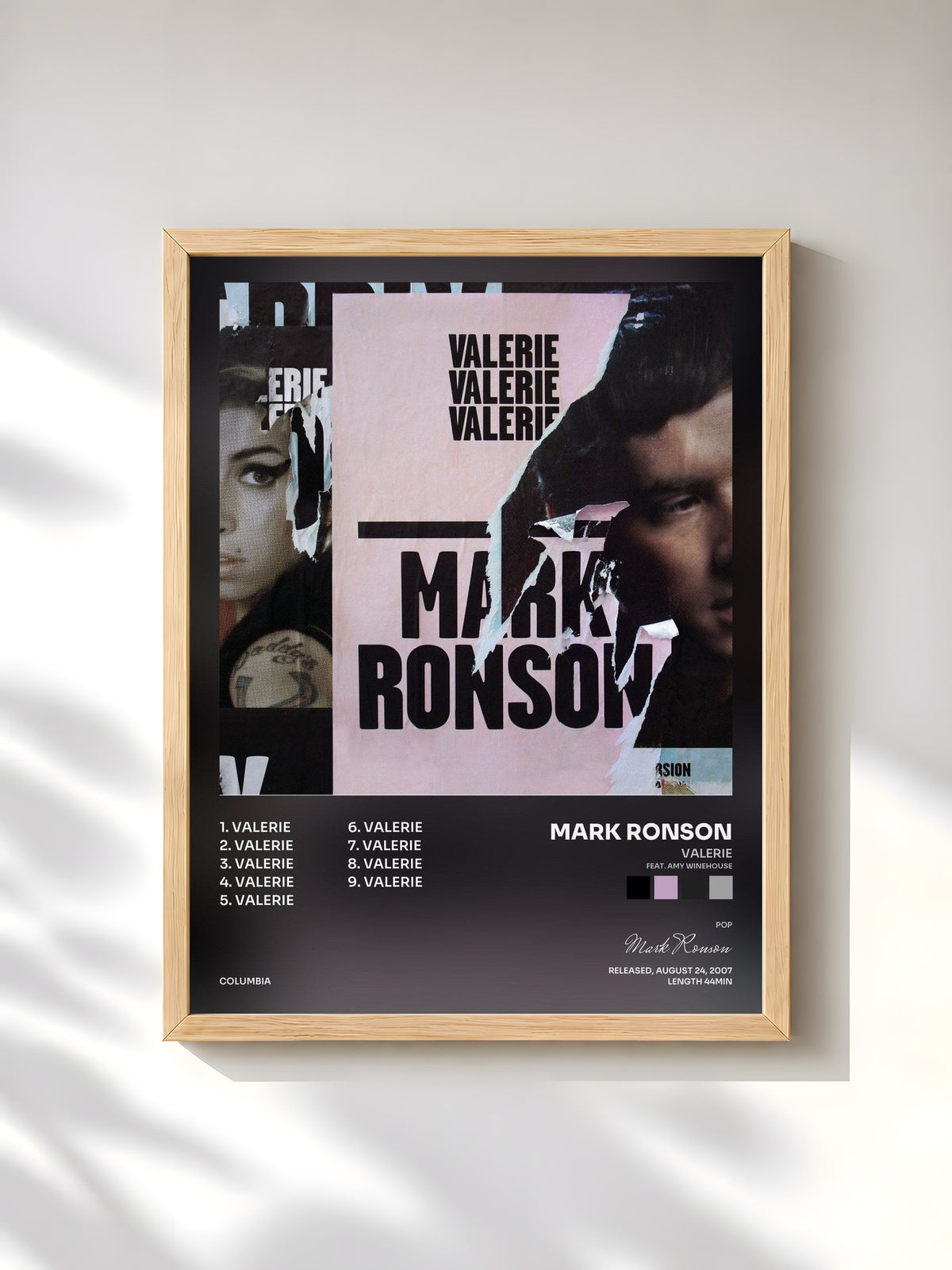 #bois Tableau de l'album Valerie (feat. Amy Winehouse) de Mark Ronson, cadre en bois brut, imprimé et encadré en France