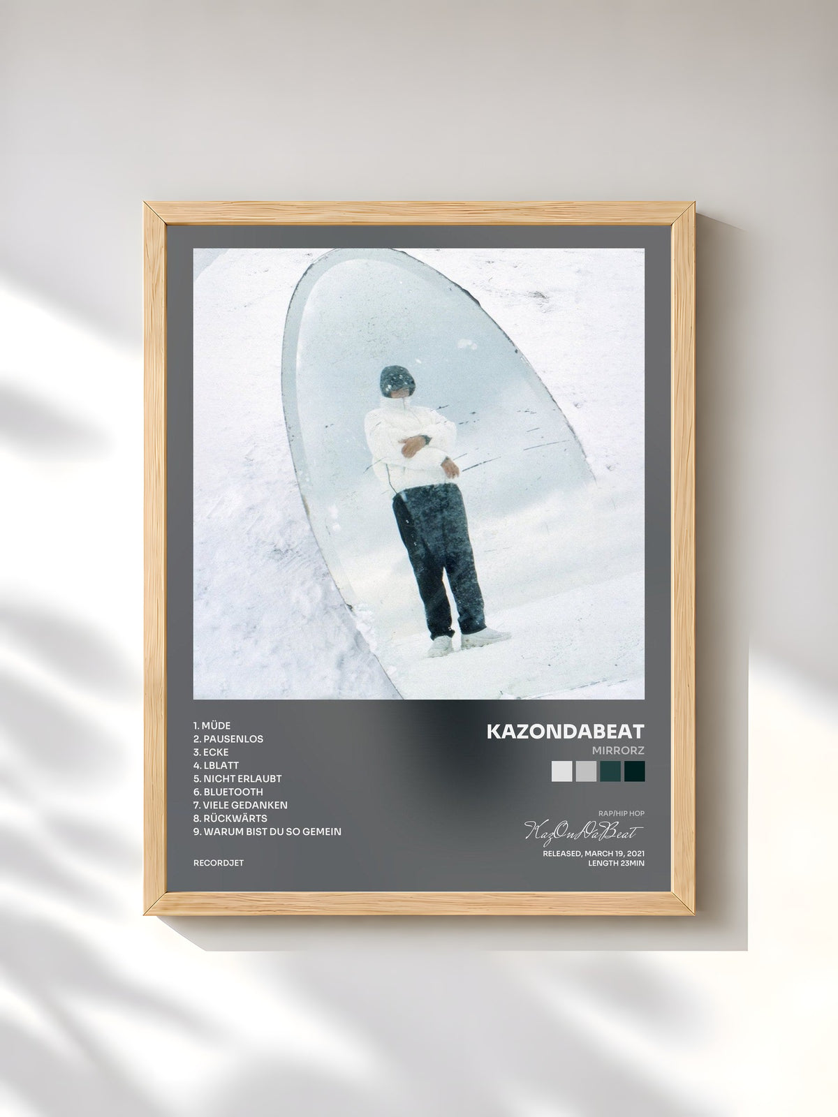 #bois Tableau de l'album Mirrorz de KazOnDaBeat, cadre en bois brut, imprimé et encadré en France