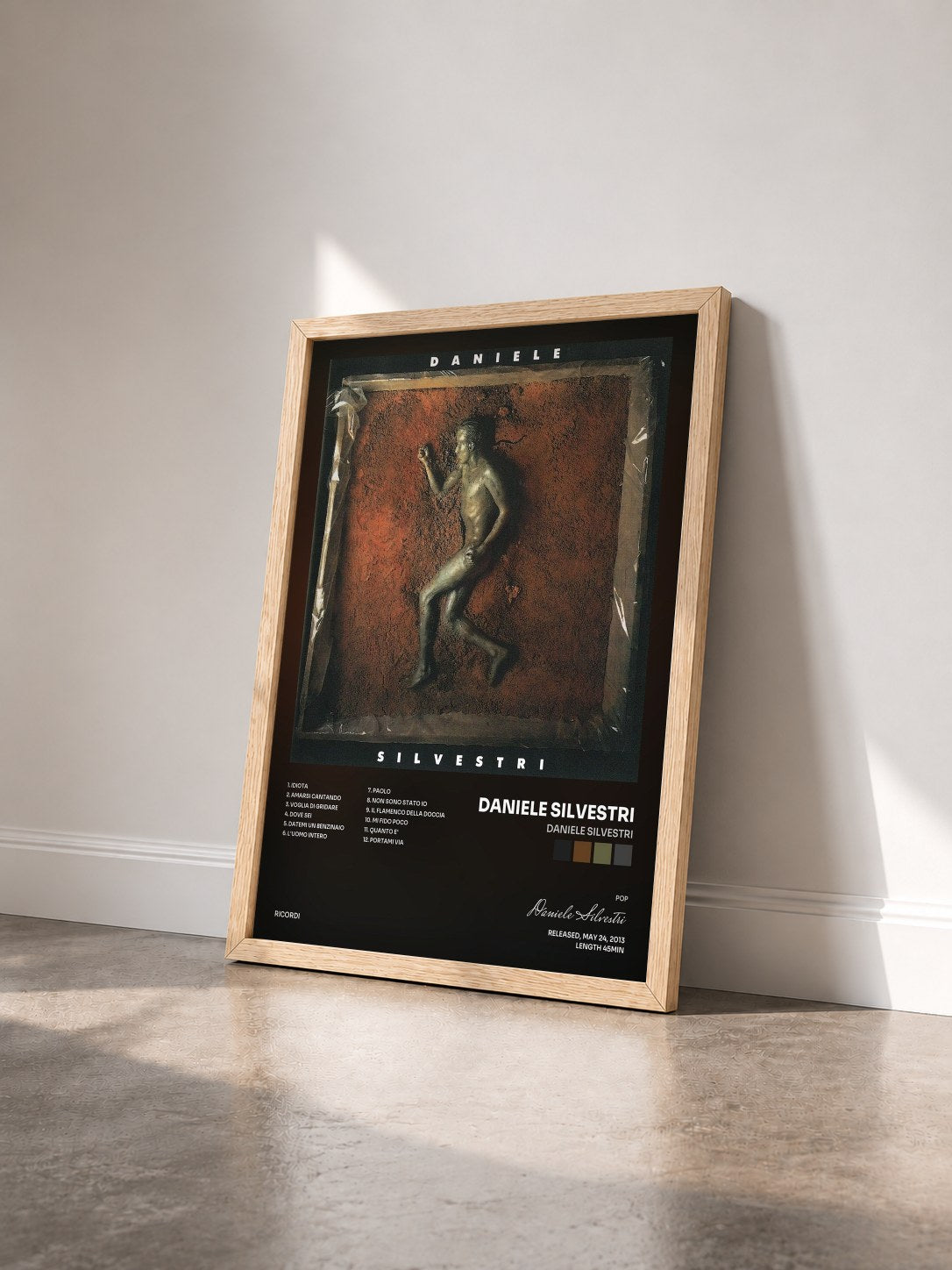 #bois Tableau de l'album Daniele Silvestri de Daniele Silvestri vu de trois quarts, cadre en bois brut