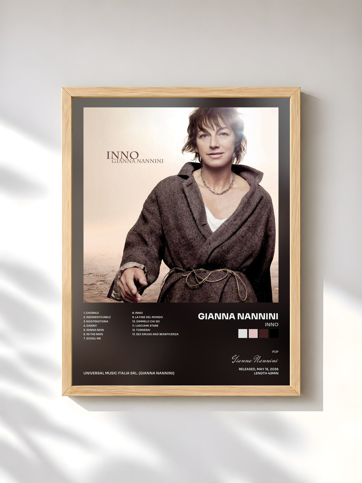 #bois Tableau de l'album Inno de Gianna Nannini, cadre en bois brut, imprimé et encadré en France