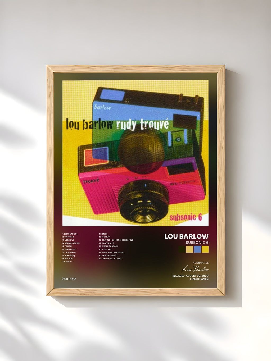 #bois Tableau de l'album Subsonic 6 de Lou Barlow, cadre en bois brut, imprimé et encadré en France