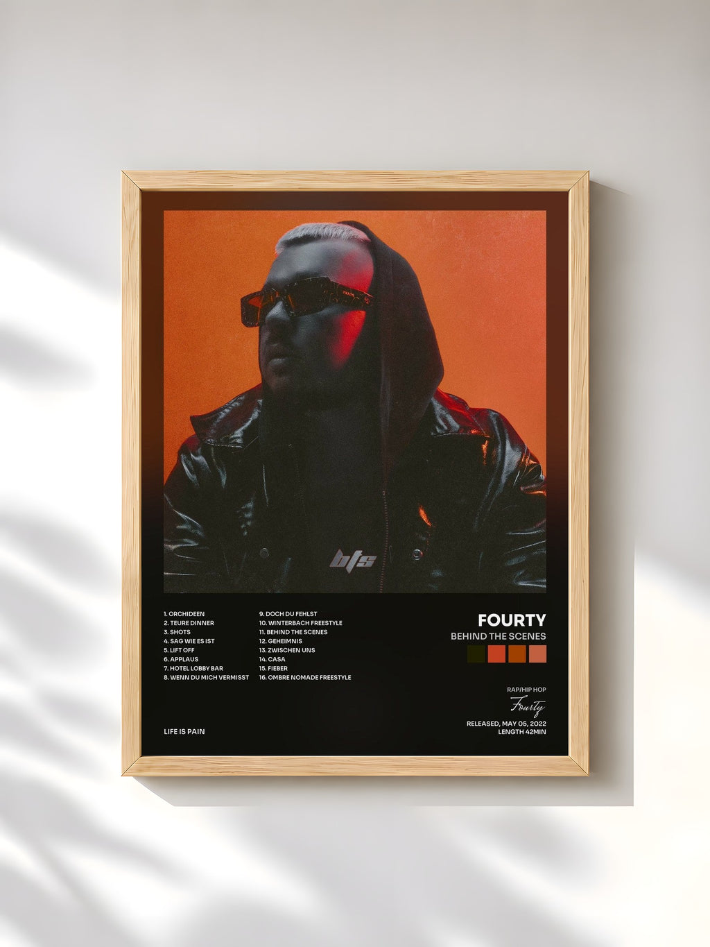#bois Tableau de l'album BEHIND THE SCENES de Fourty, cadre en bois brut, imprimé et encadré en France