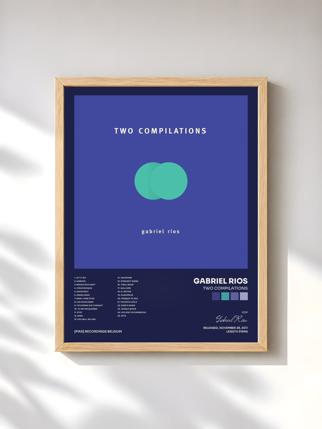 #bois Tableau de l'album Two Compilations de Gabriel Rios, cadre en bois brut, imprimé et encadré en France