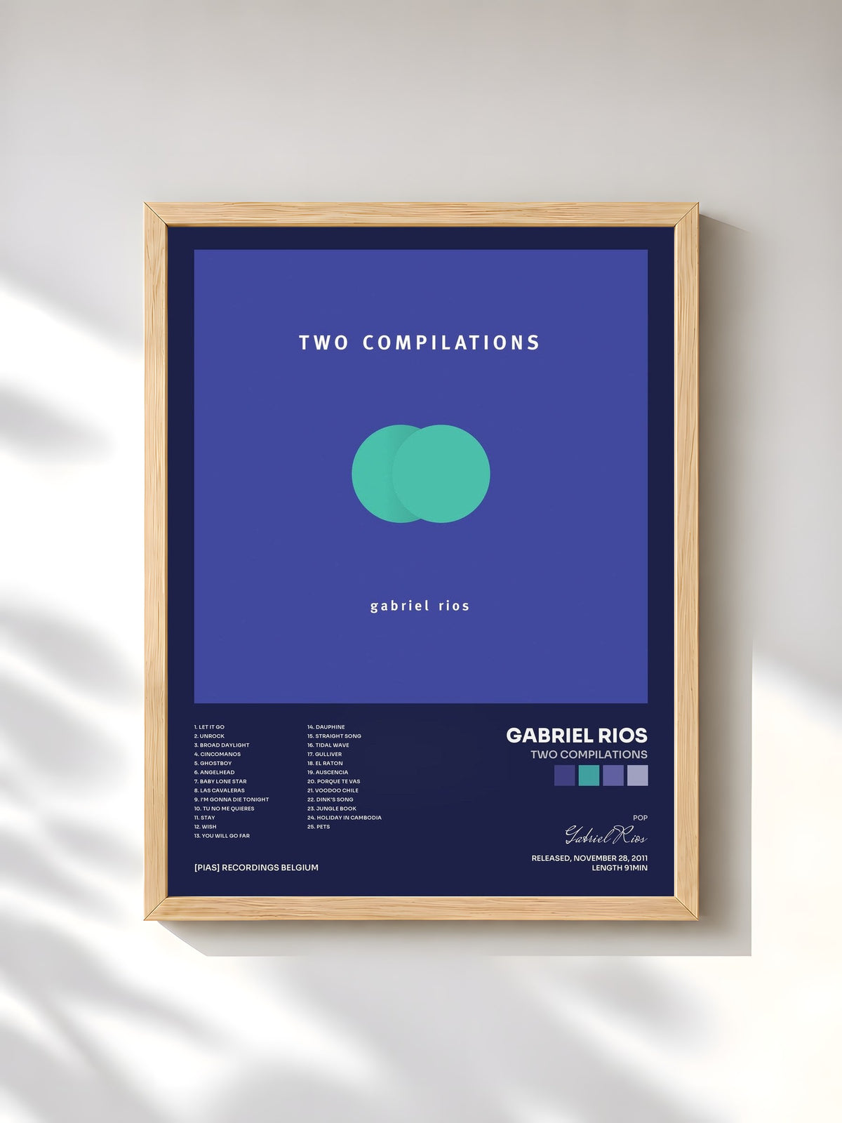 #bois Tableau de l'album Two Compilations de Gabriel Rios, cadre en bois brut, imprimé et encadré en France