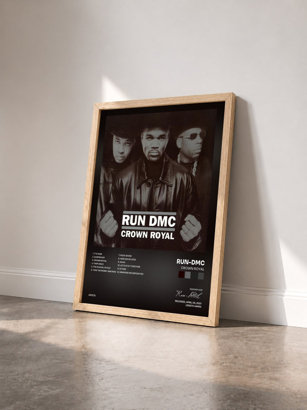 #bois Tableau de l'album Crown Royal de Run-DMC vu de trois quarts, cadre en bois brut