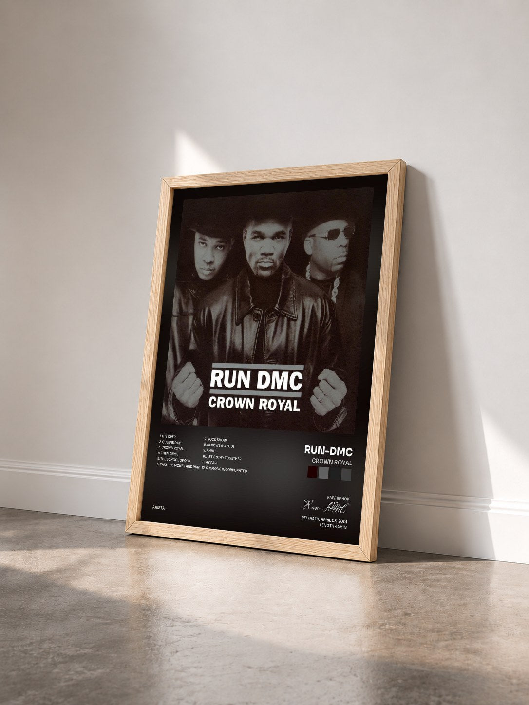 #bois Tableau de l'album Crown Royal de Run-DMC vu de trois quarts, cadre en bois brut