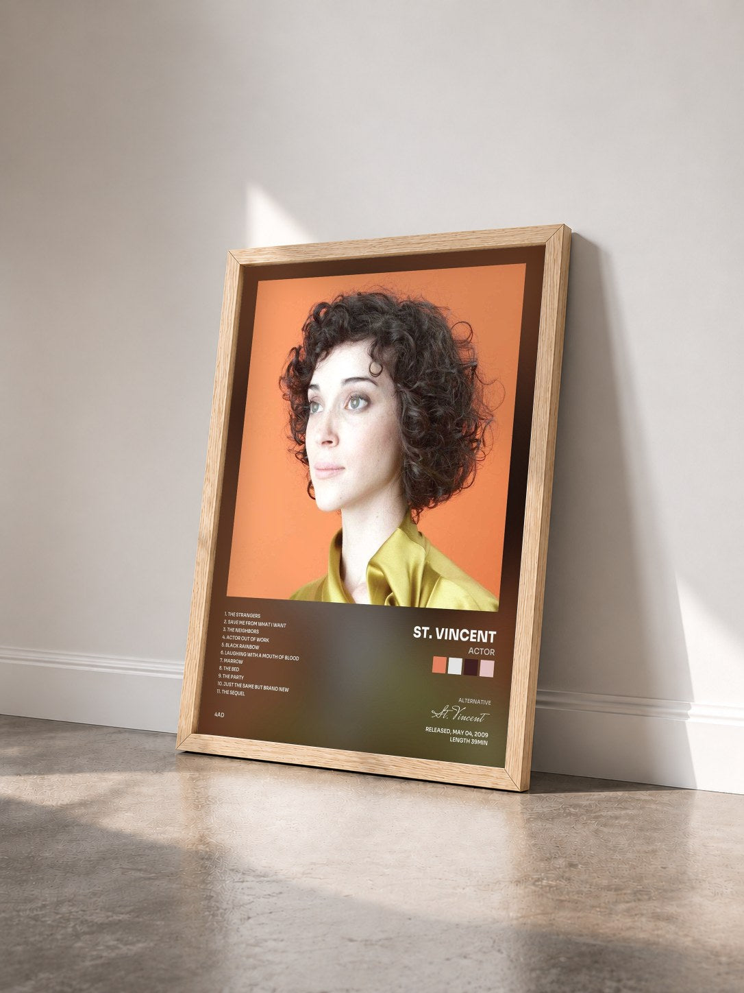 #bois Tableau de l'album Actor de St. Vincent vu de trois quarts, cadre en bois brut