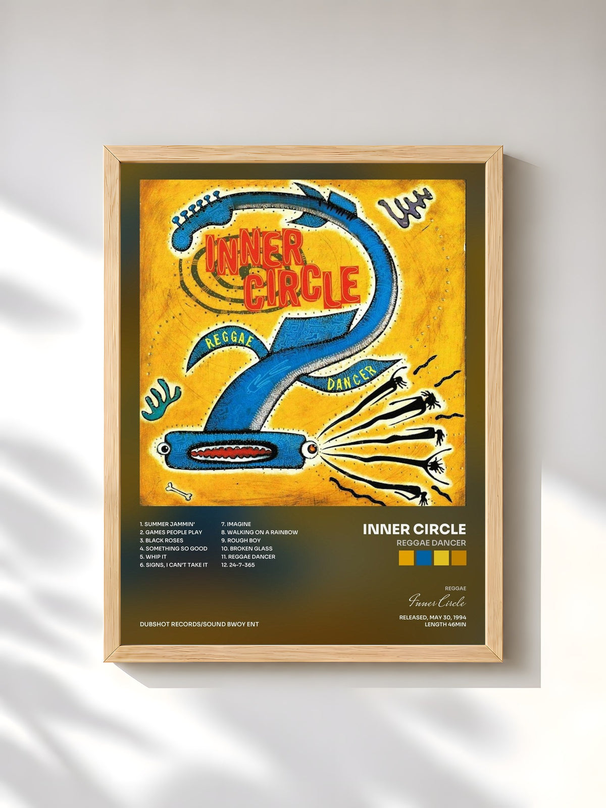 #bois Tableau de l'album Reggae Dancer de Inner Circle, cadre en bois brut, imprimé et encadré en France