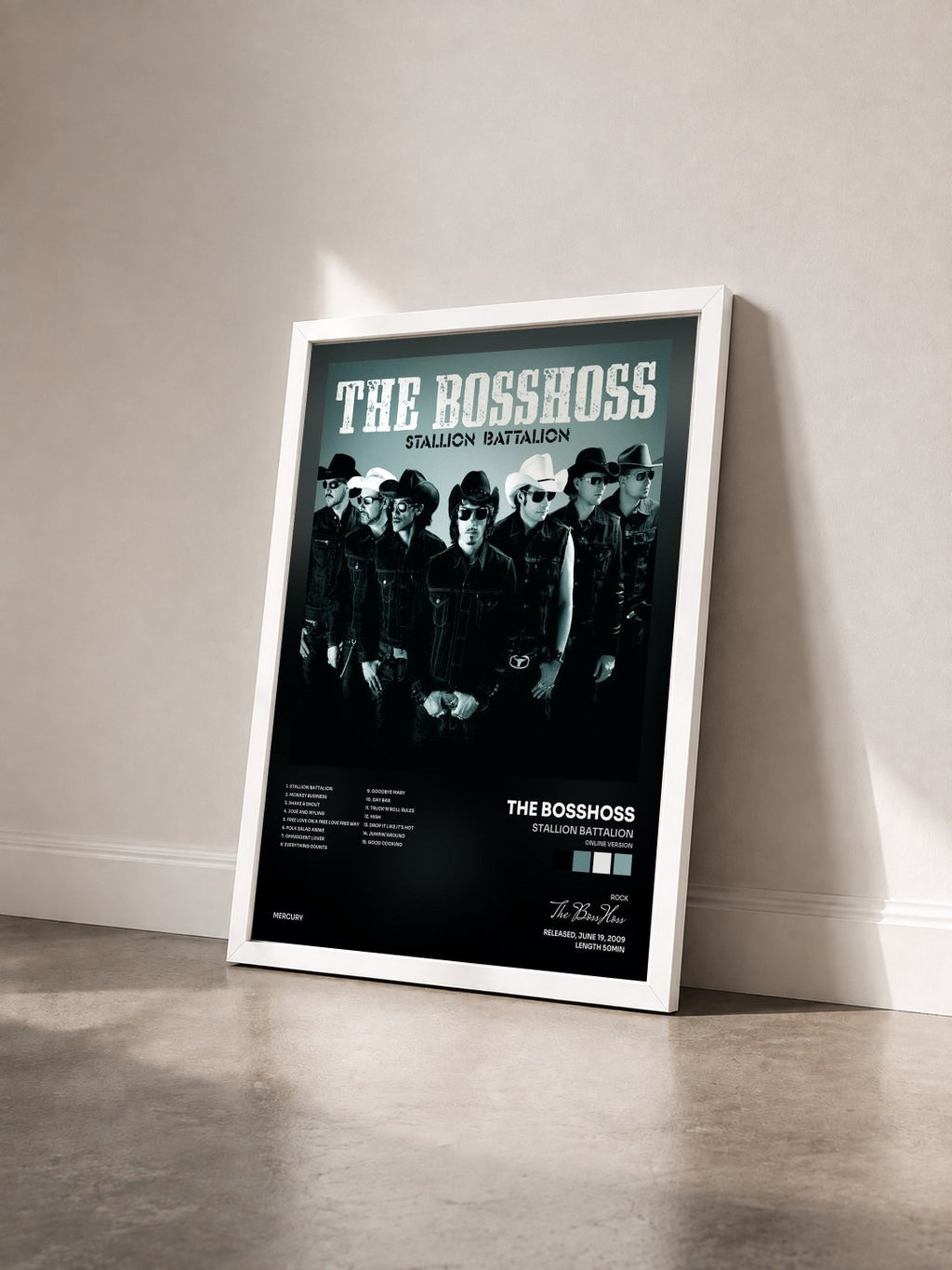 #blanc Tableau de l'album Stallion Battalion (Online Version) de The BossHoss vu de trois quarts, cadre blanc