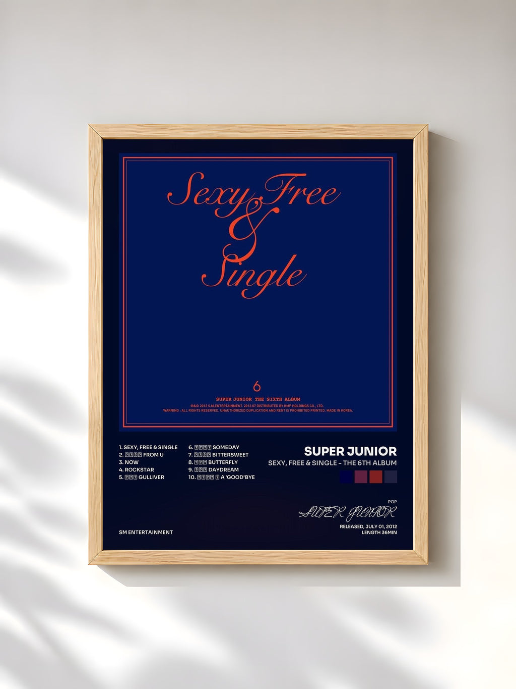 #bois Tableau de l'album Sexy, Free & Single - The 6th Album de SUPER JUNIOR, cadre en bois brut, imprimé et encadré en France