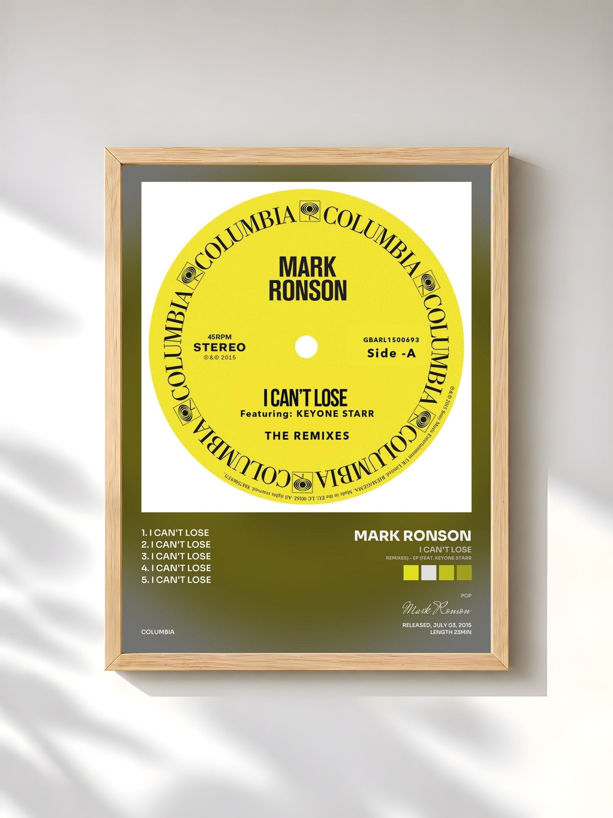 #bois Tableau de l'album I Can't Lose (Remixes) - EP (feat. Keyone Starr) de Mark Ronson, cadre en bois brut, imprimé et encadré en France