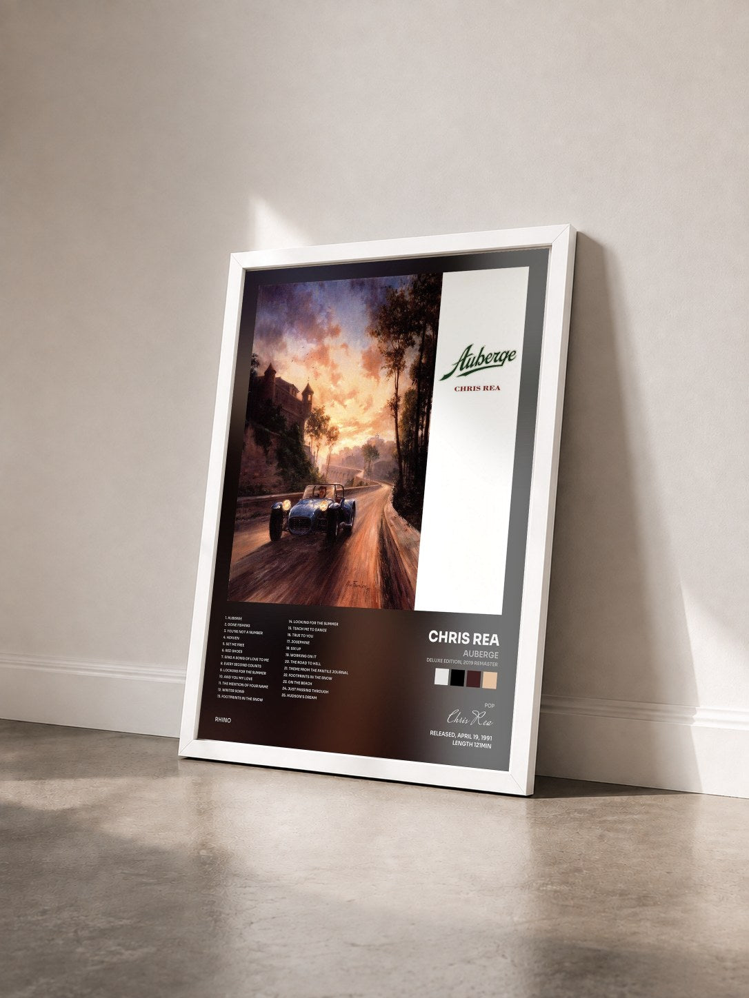 #blanc Tableau de l'album Auberge (Deluxe Edition, 2019 Remaster) de Chris Rea vu de trois quarts, cadre blanc