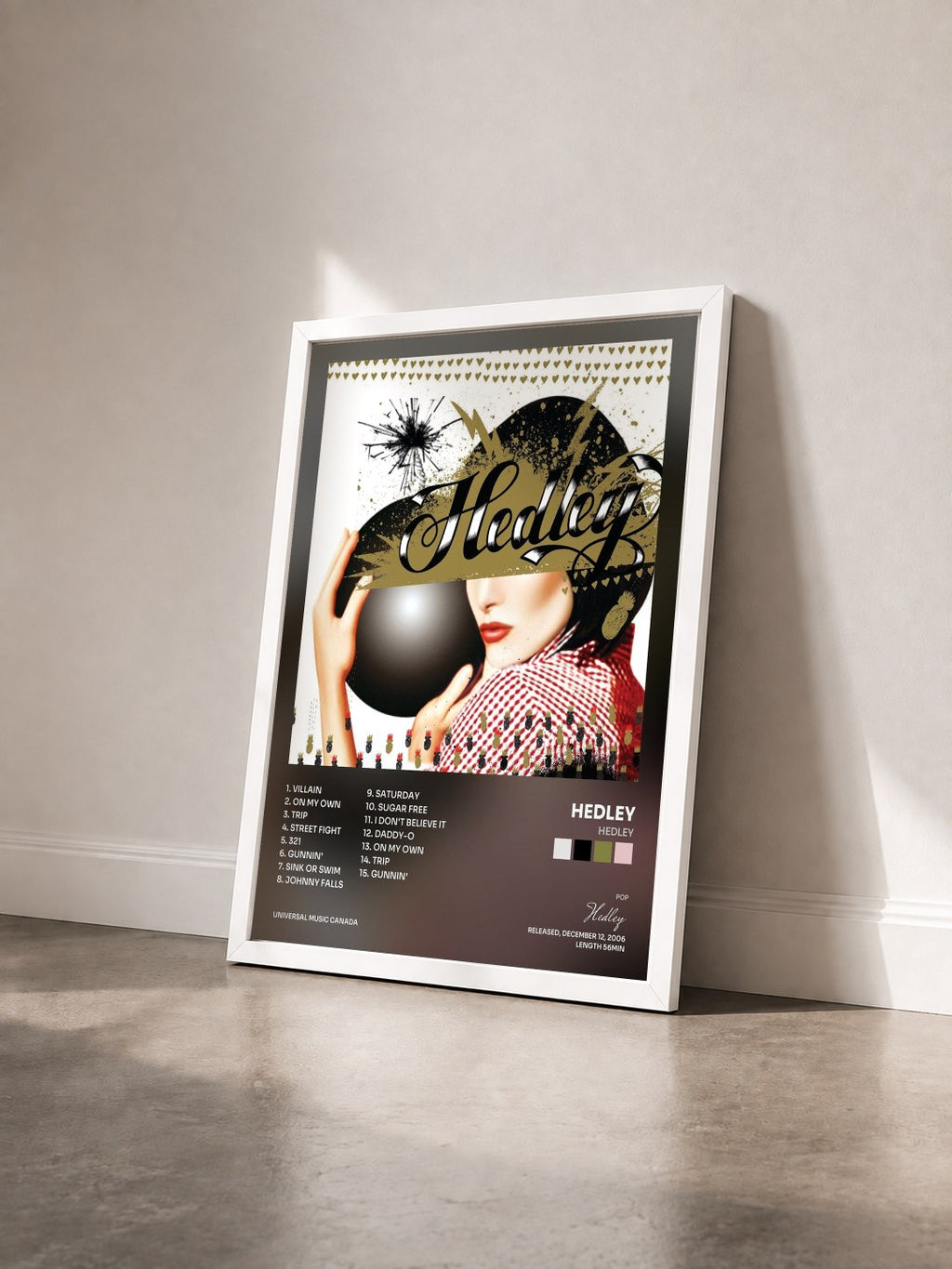#blanc Tableau de l'album Hedley de Hedley vu de trois quarts, cadre blanc