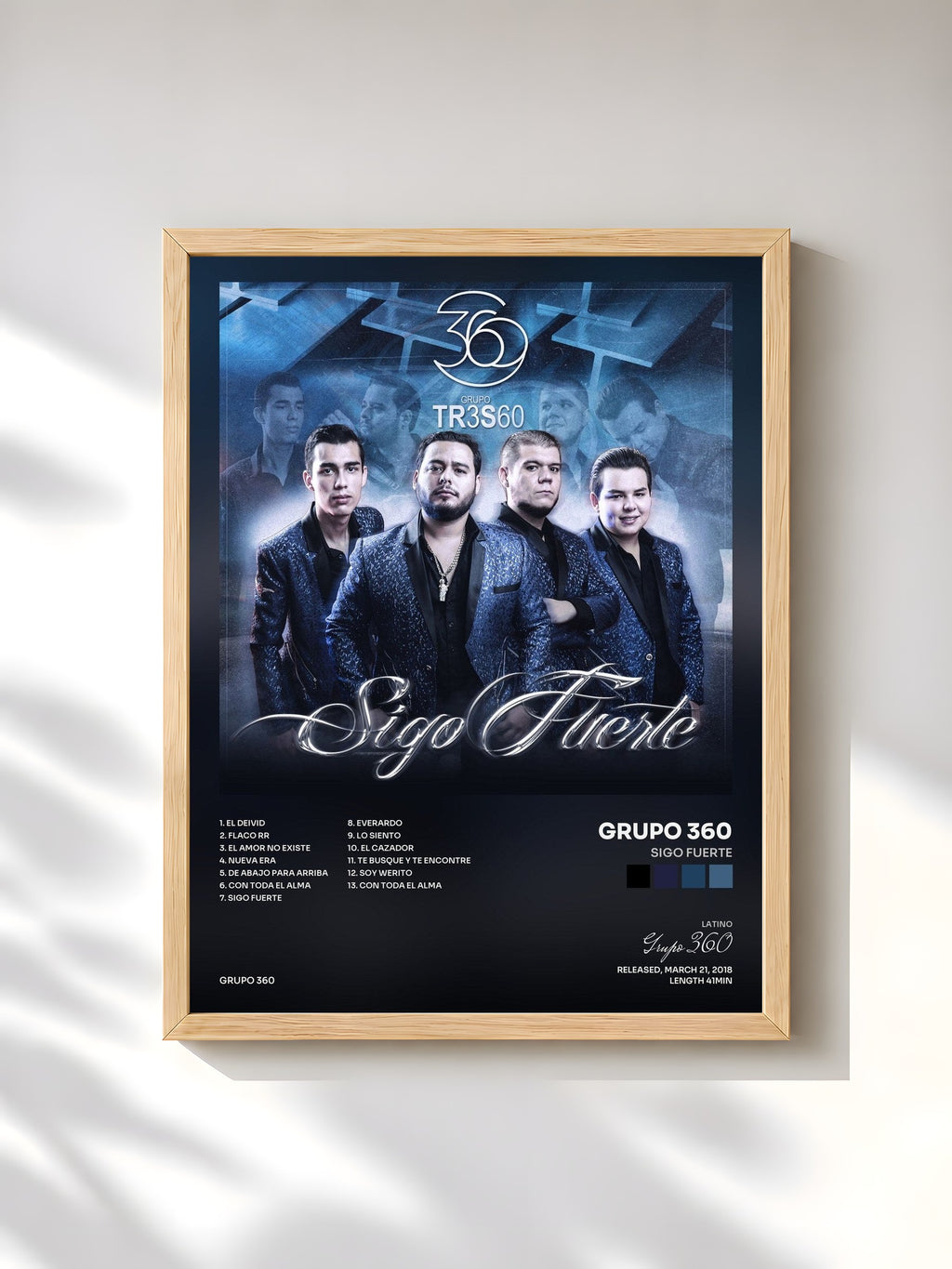 #bois Tableau de l'album Sigo Fuerte de Grupo 360, cadre en bois brut, imprimé et encadré en France