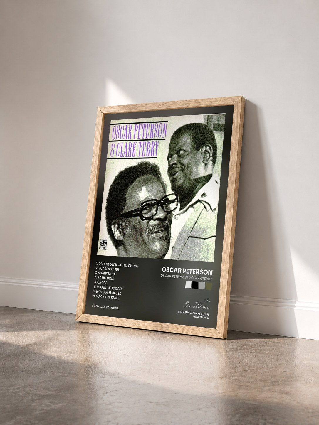 #bois Tableau de l'album Oscar Peterson & Clark Terry de Oscar Peterson vu de trois quarts, cadre en bois brut