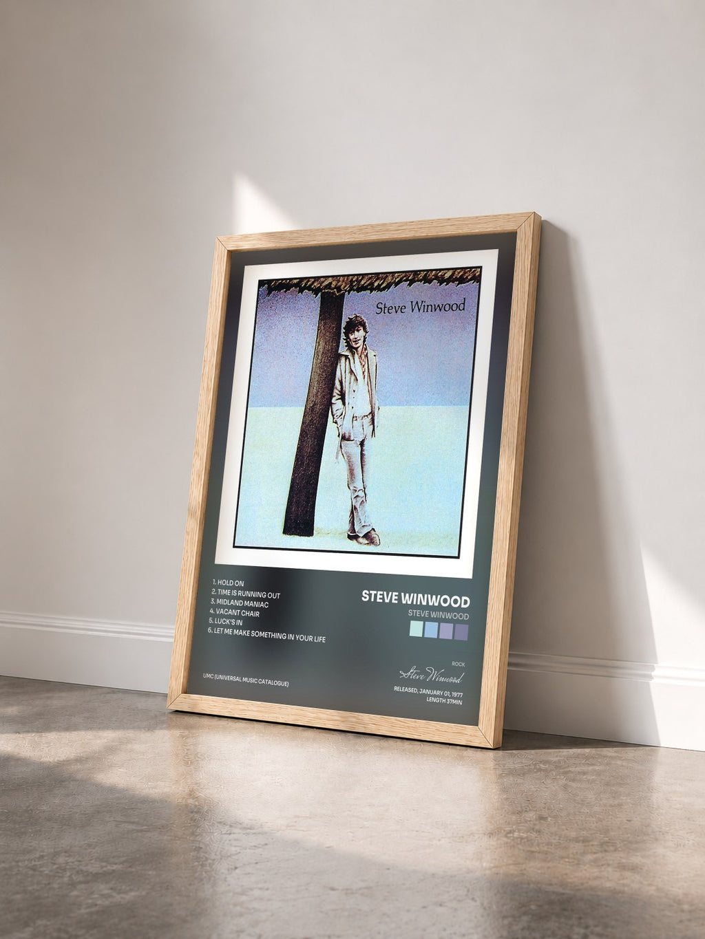 #bois Tableau de l'album Steve Winwood de Steve Winwood vu de trois quarts, cadre en bois brut