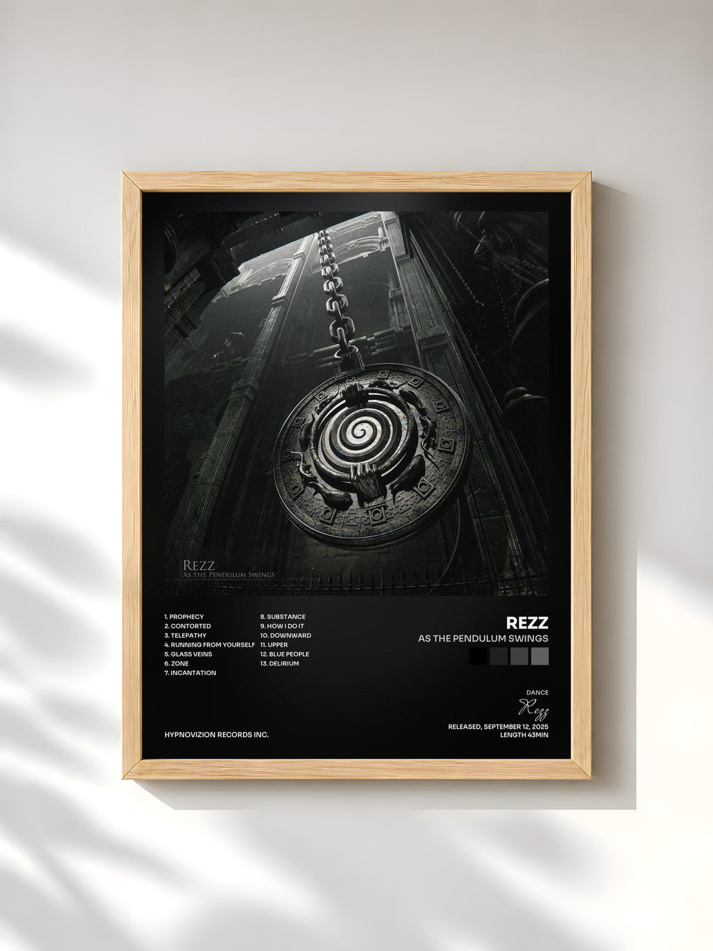 #bois Tableau de l'album As The Pendulum Swings de Rezz, cadre en bois brut, imprimé et encadré en France