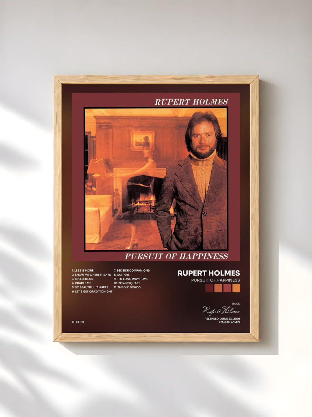 #bois Tableau de l'album Pursuit Of Happiness de Rupert Holmes, cadre en bois brut, imprimé et encadré en France