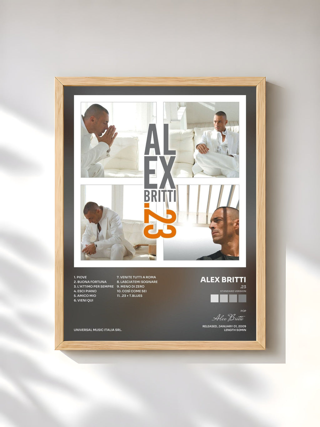 #bois Tableau de l'album .23 (Standard Version) de Alex Britti, cadre en bois brut, imprimé et encadré en France