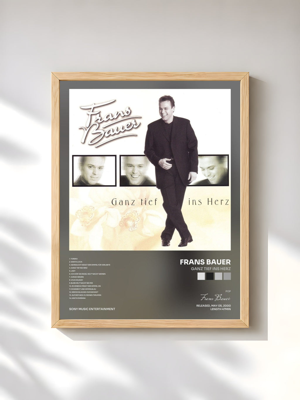 #bois Tableau de l'album Ganz Tief Ins Herz de Frans Bauer, cadre en bois brut, imprimé et encadré en France