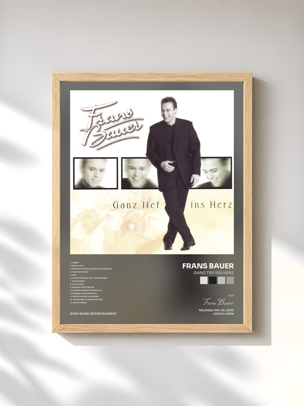 #bois Tableau de l'album Ganz Tief Ins Herz de Frans Bauer, cadre en bois brut, imprimé et encadré en France