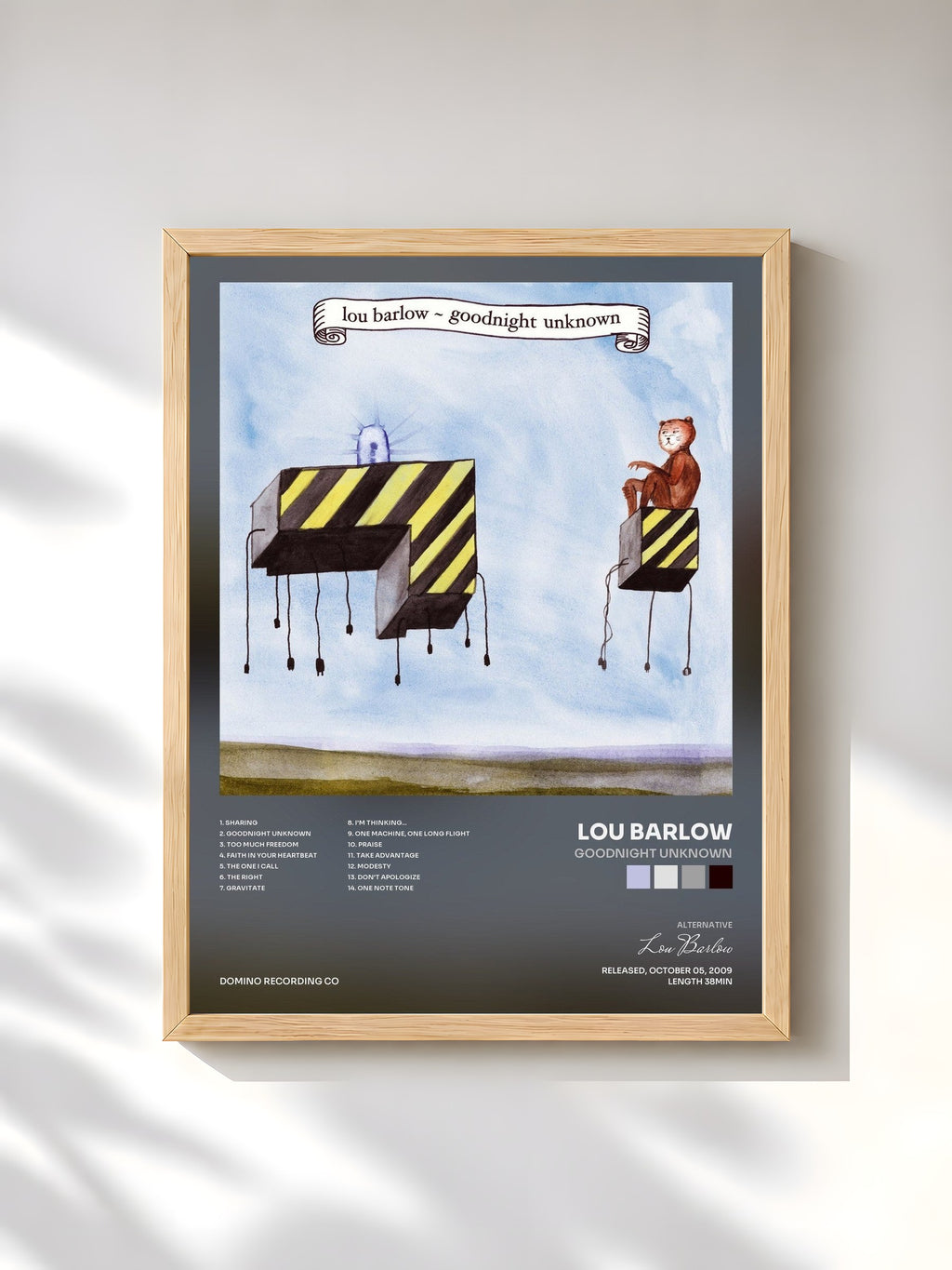 #bois Tableau de l'album Goodnight Unknown de Lou Barlow, cadre en bois brut, imprimé et encadré en France