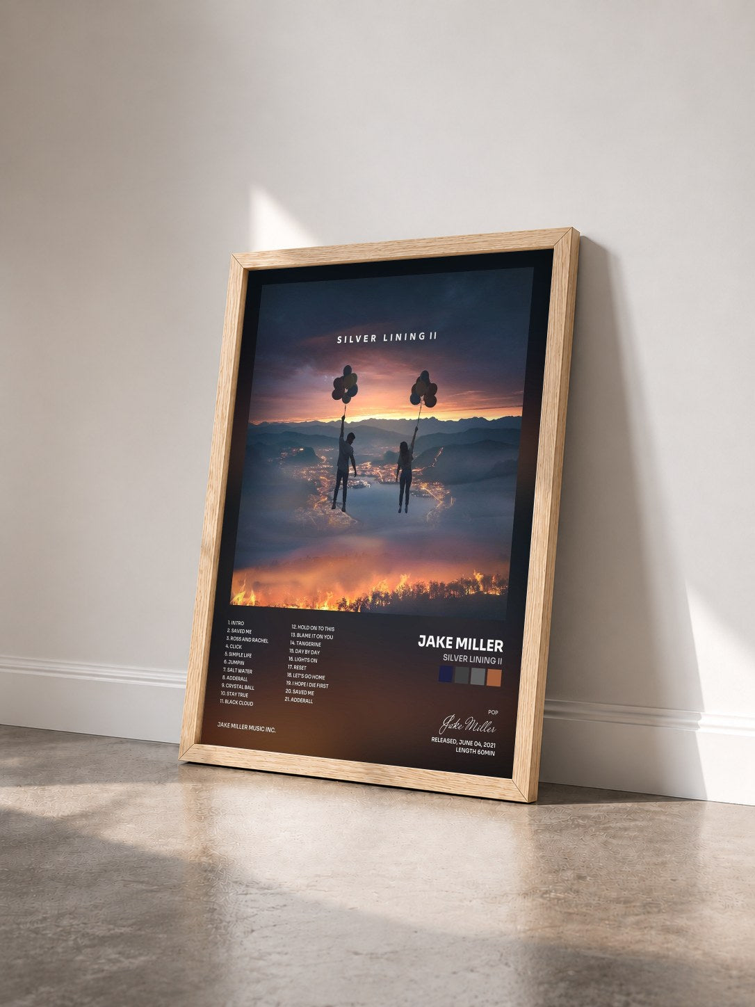 #bois Tableau de l'album Silver Lining II de Jake Miller vu de trois quarts, cadre en bois brut