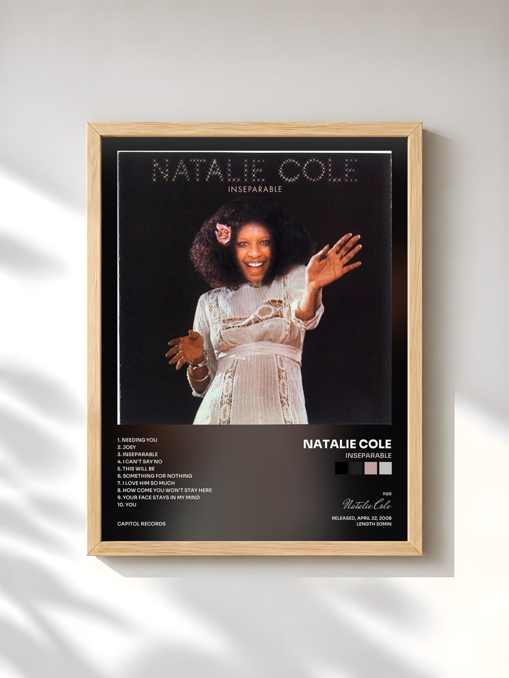 #bois Tableau de l'album Inseparable de Natalie Cole, cadre en bois brut, imprimé et encadré en France