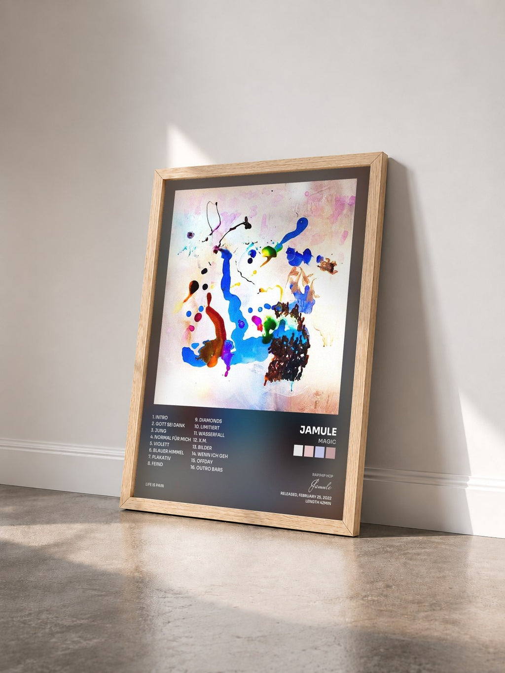 #bois Tableau de l'album Magic de Jamule vu de trois quarts, cadre en bois brut