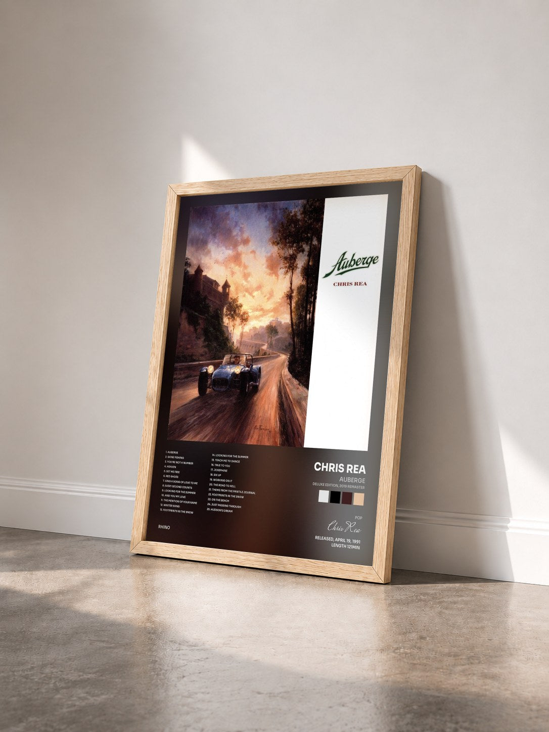 #bois Tableau de l'album Auberge (Deluxe Edition, 2019 Remaster) de Chris Rea vu de trois quarts, cadre en bois brut