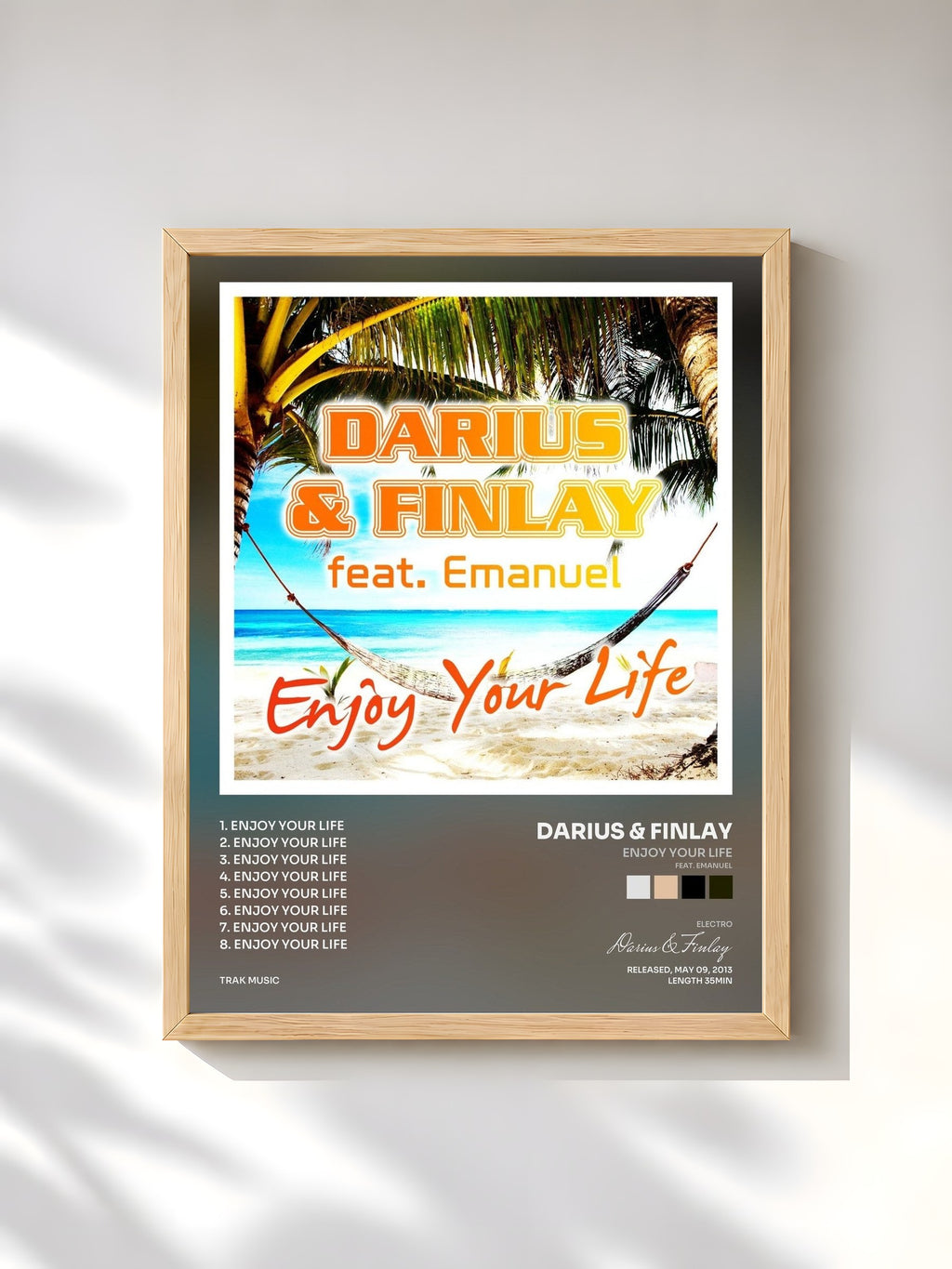 #bois Tableau de l'album Enjoy Your Life (feat. Emanuel) de Darius & Finlay, cadre en bois brut, imprimé et encadré en France