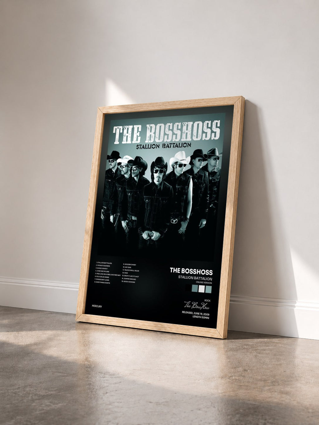 #bois Tableau de l'album Stallion Battalion (Online Version) de The BossHoss vu de trois quarts, cadre en bois brut